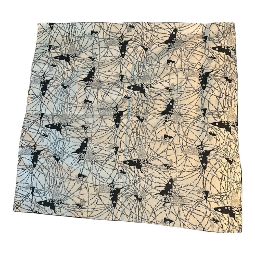 Scarf, square, black and white abstract design with butterflies. - Picture 3 of 4